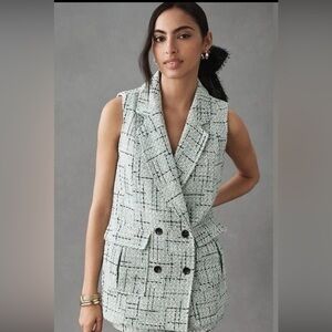 Maeve by Anthropologie green and White Tweed Vest, 8